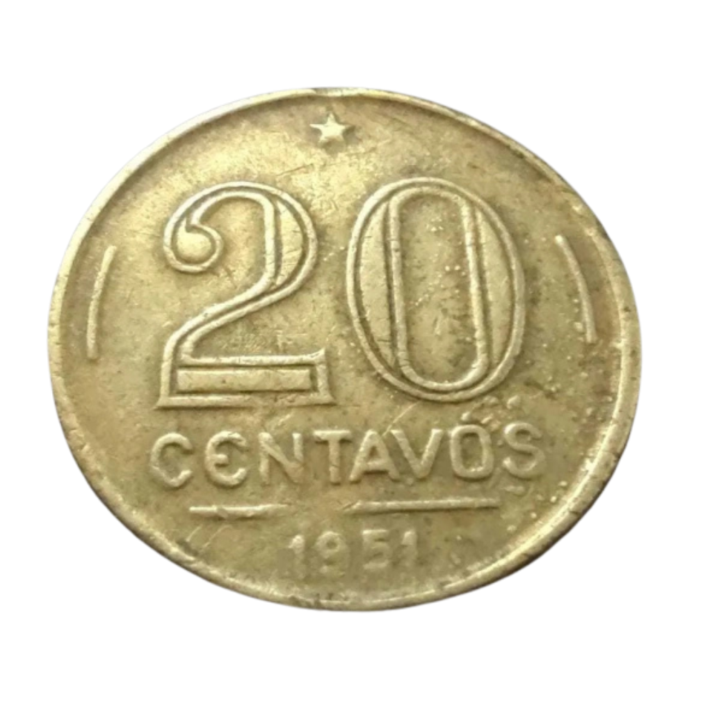 Moeda 20 Centavos 1951 Rui Barbosa Brasil - MBC - Imagem 2