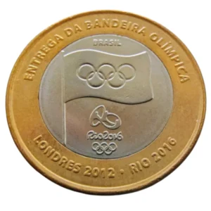 Moeda 1 Real 2012 - Entrega da Bandeira Olímpica Rio 2016 Brasil - MBC