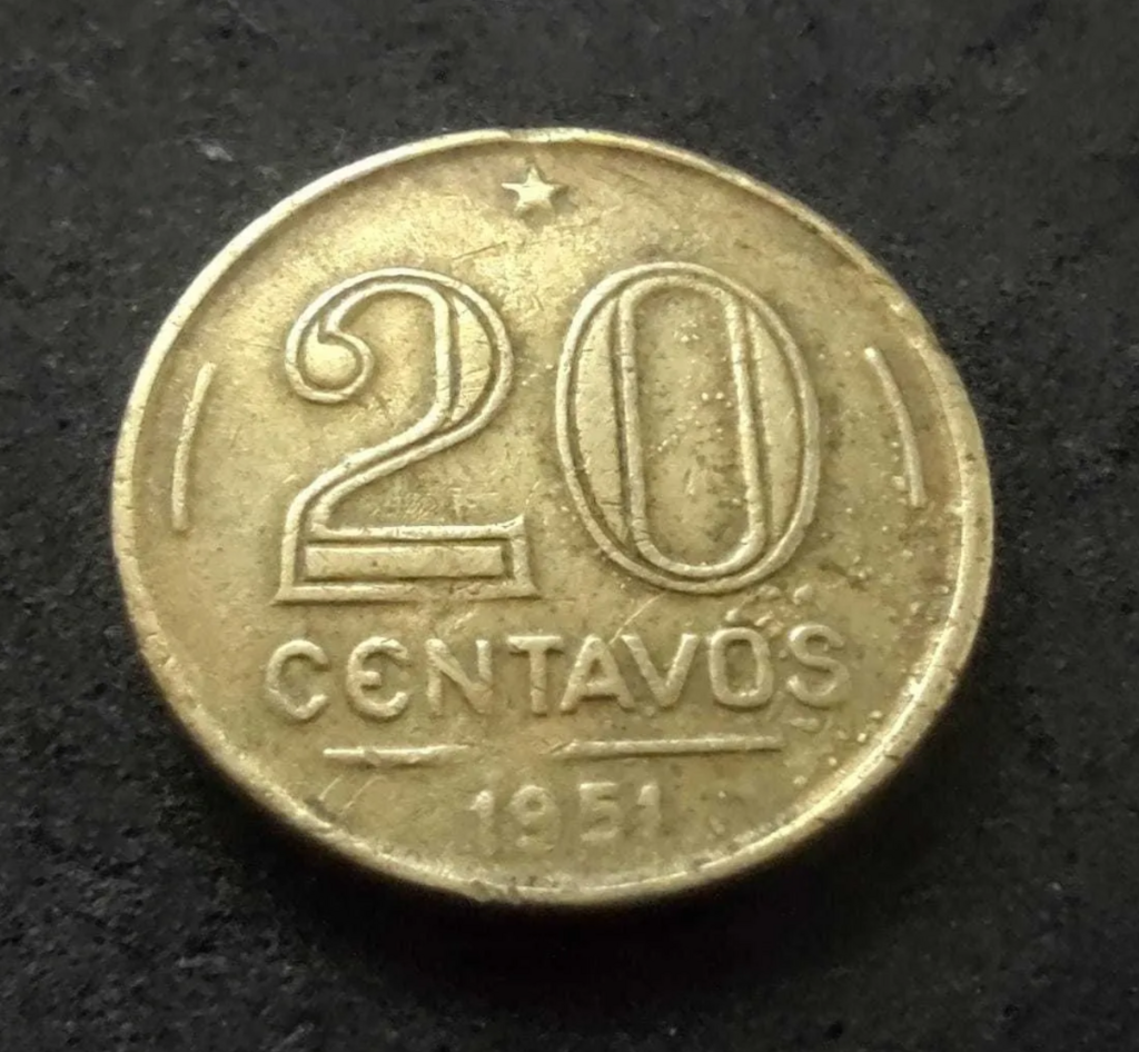Moeda 20 Centavos 1951 Rui Barbosa Brasil - MBC - Imagem 3