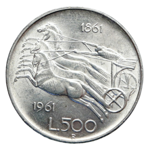 Moeda 500 Liras 1961 Itália – 100º Aniversário da Unificação Italiana (Prata)