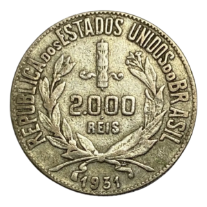 Moeda 2000 Réis Brasil 1931 Mocinha - Prata