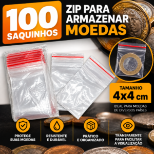 100 Saquinhos Zip para moedas